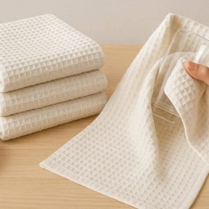 Waffle Weave Cotton Dish Towels Super Absorbent Soft Kitchen Hand Towels For Drying Dishes Glasses Large Size