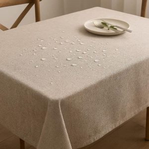 Waterproof Spillproof Linen Tablecloth Wrinkle Free Heavy Weight Fabric Table Cover For Dining Room Kitchen Decor