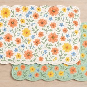 Reversible Quilted Cotton Placemats Floral Pattern Washable Soft Fabric Table Mats For Spring Summer Kitchen Decor
